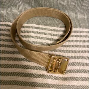 Unknown US Tan Fabric Belt with Brass‎ Gold Buckle